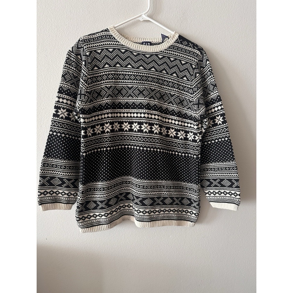Women's Gap Pullover Cotton Sweater Nordic Size Small  Snowflake Black